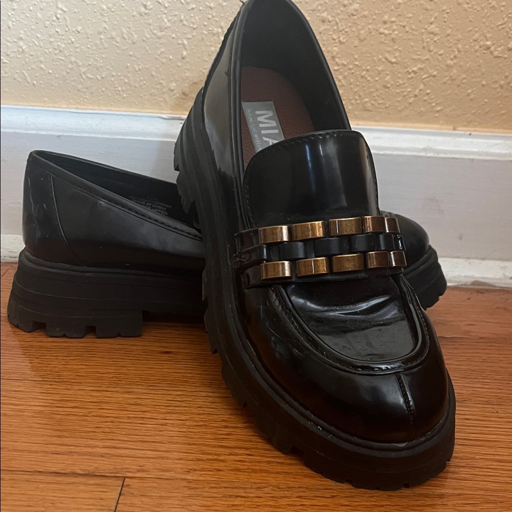 MIA Black Loafers with Gold Accents